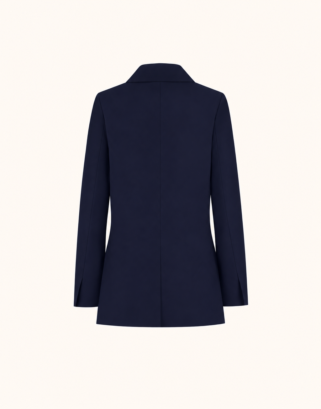 Packshot van de Clarine Midnight Blue blazer van crepe satijn van achteren.