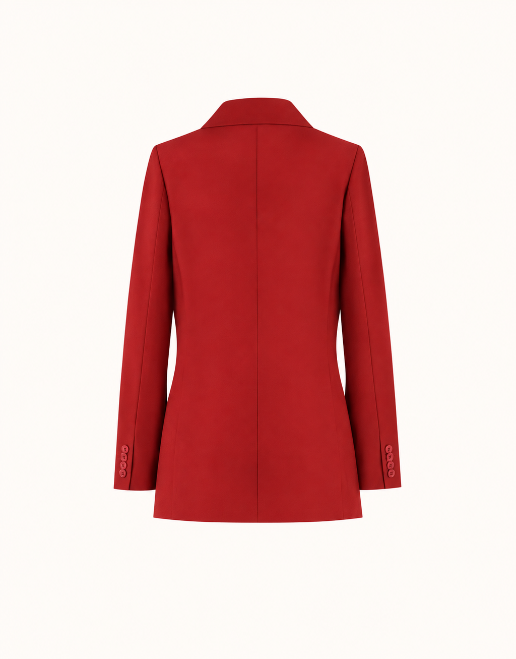 Packshot van de Carey Deep Crimson blazer van crepe satijn van achteren.
