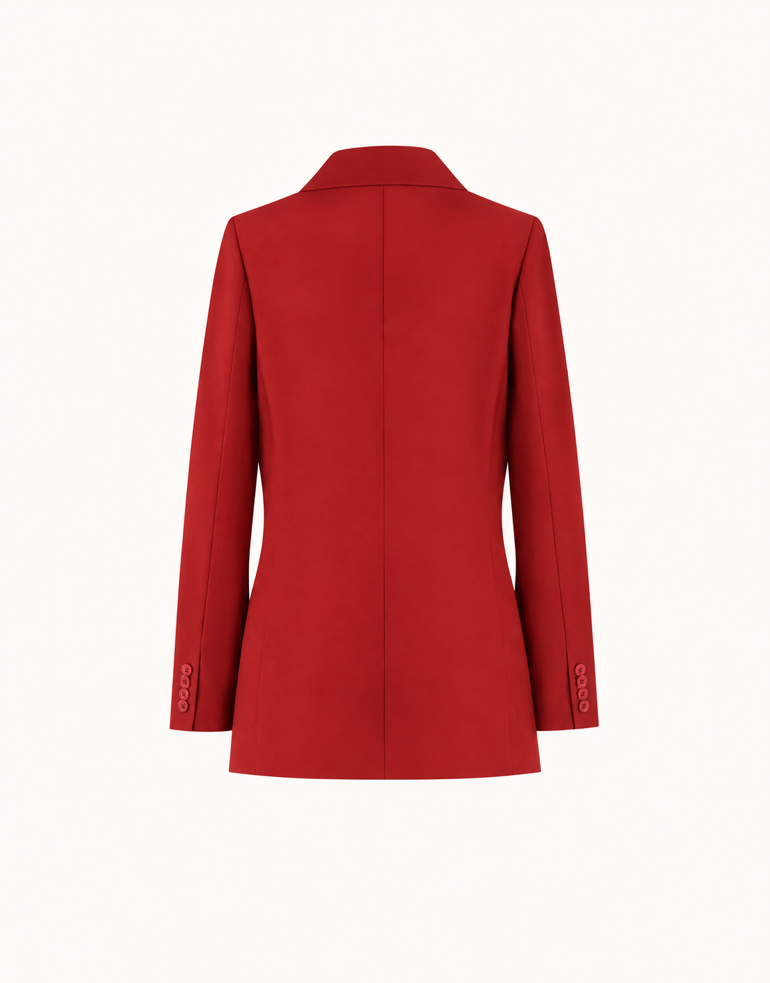 Packshot van de Carey Deep Crimson blazer van crepe satijn van achteren.