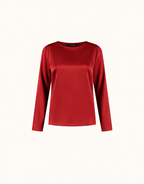 Packshot des Dorian Deep Crimson Tops aus Satin mit Rundhalsausschnitt und langen Ärmeln.