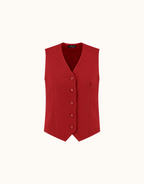 Packshot der Jolene Deep Crimson Weste aus Crêpe-Satin mit V-Ausschnitt und Knopfleiste.