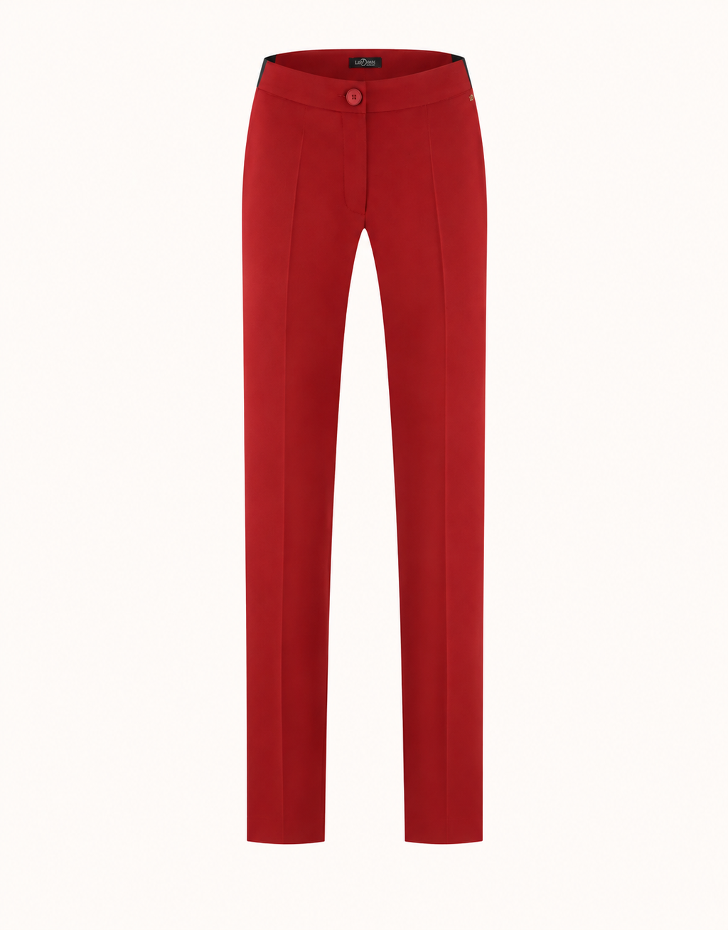 Packshot van de Seoul Deep Crimson broek van crepe satijn met een taps toelopende pijp.
