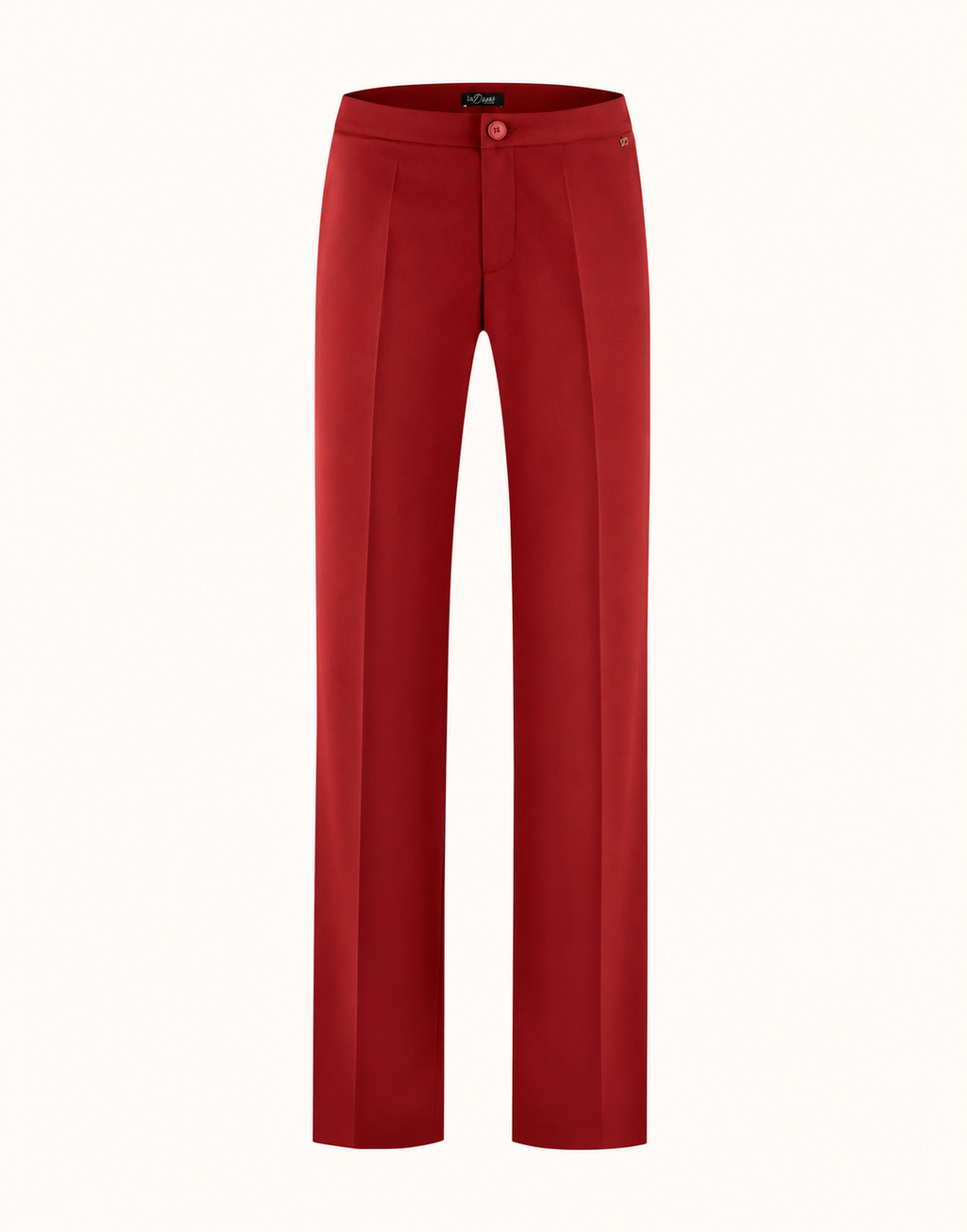 Packshot der Geneva Deep Crimson Hose aus Crêpe-Satin mit geradem Bein und Bügelfalten.