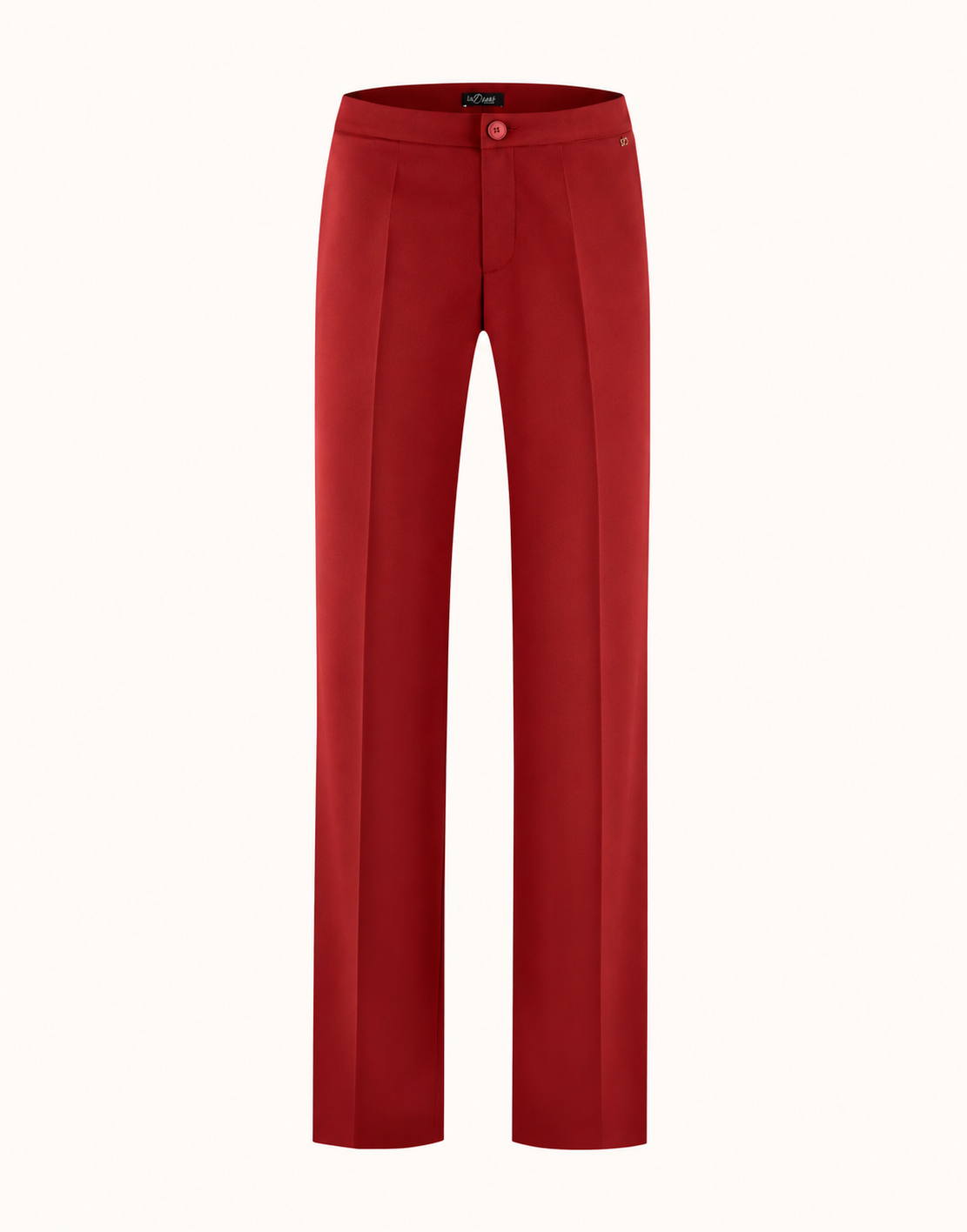 Packshot der Geneva Deep Crimson Hose aus Crêpe-Satin mit geradem Bein und Bügelfalten.