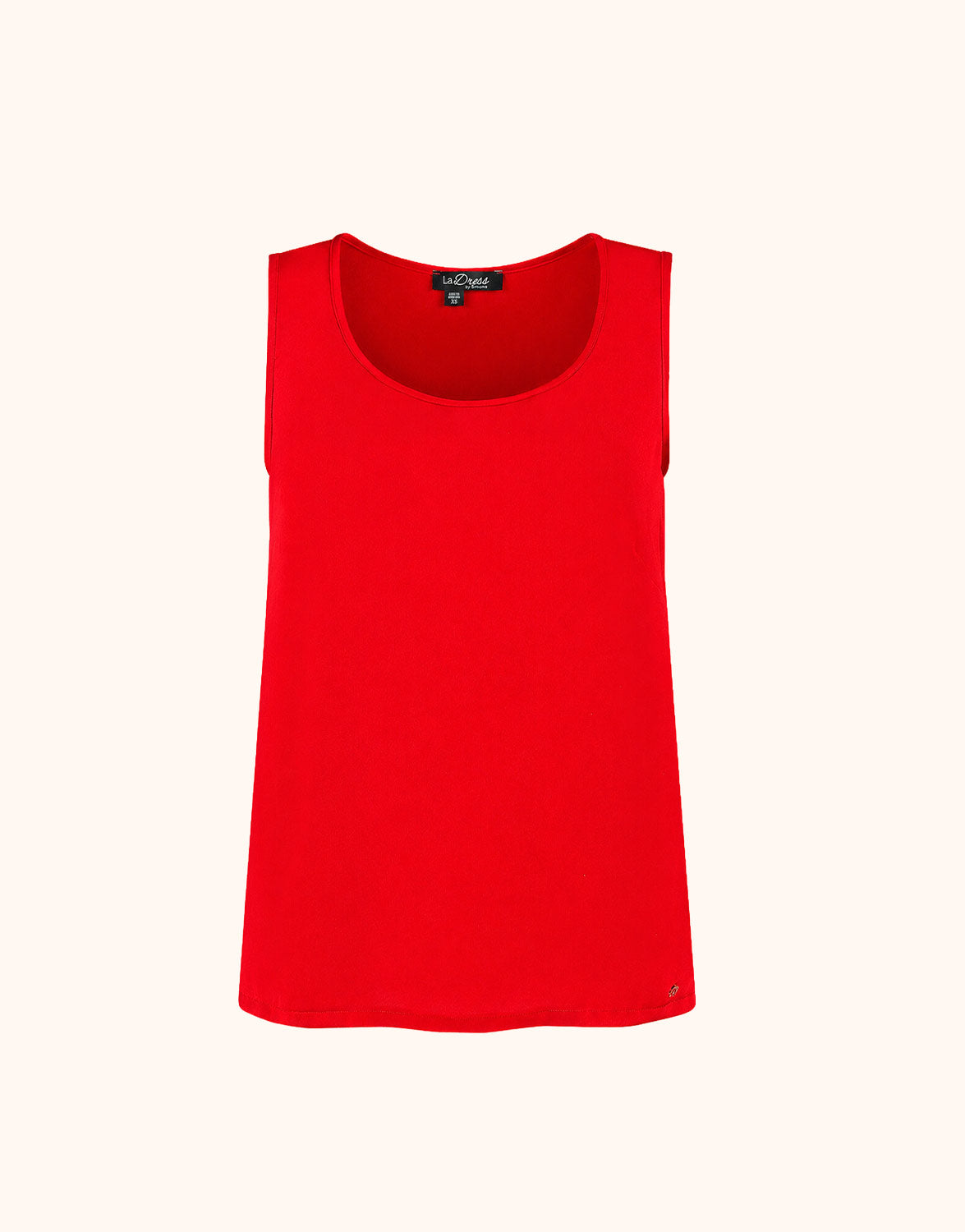 Packshot of the Zelda Raspberry Red top in satin with a scoop neck.