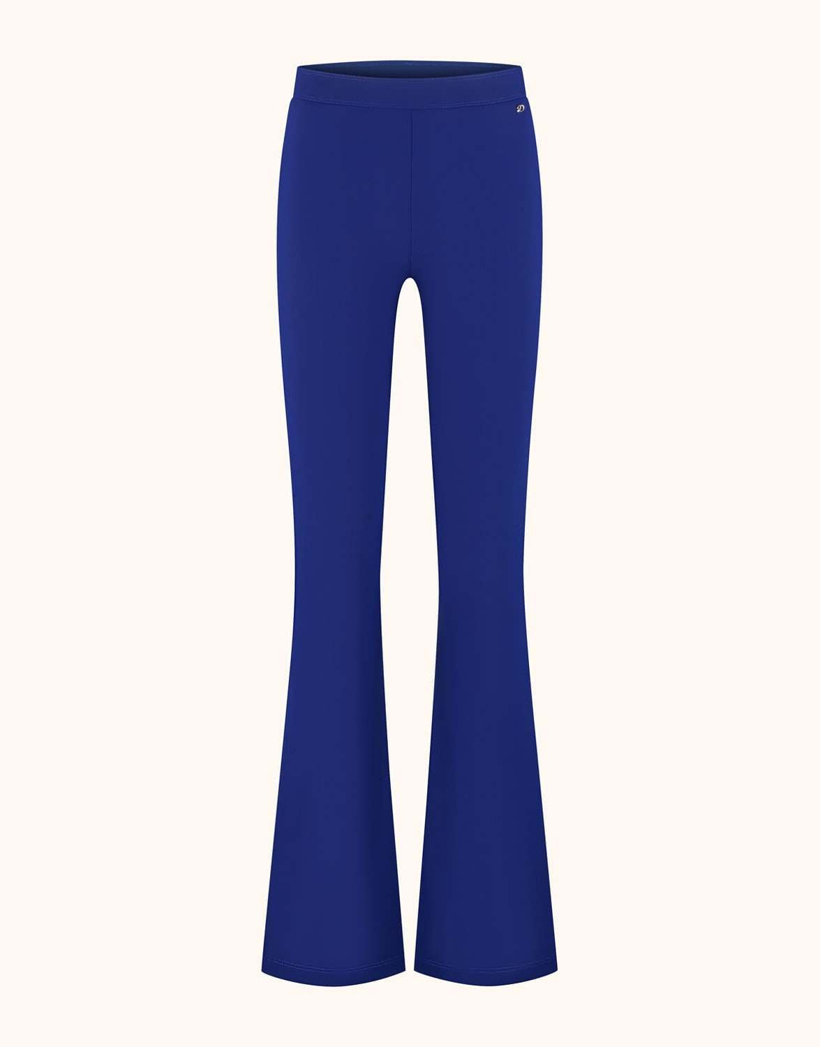 Packshot of the Lima Sapphire Blue trousers in jersey lycra with a high waist.