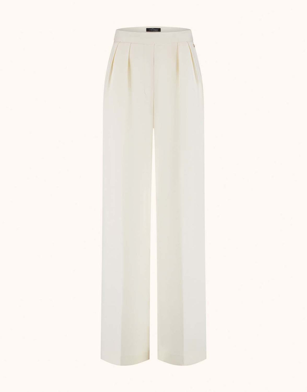 Packshot of the Toledo Ivory trousers in crepe satin with pleats and a wide leg.