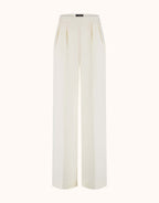 Packshot of the Toledo Ivory trousers in crepe satin with pleats and a wide leg.