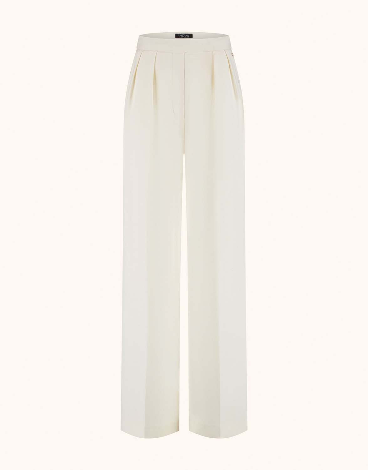 Packshot of the Toledo Ivory trousers in crepe satin with pleats and a wide leg.