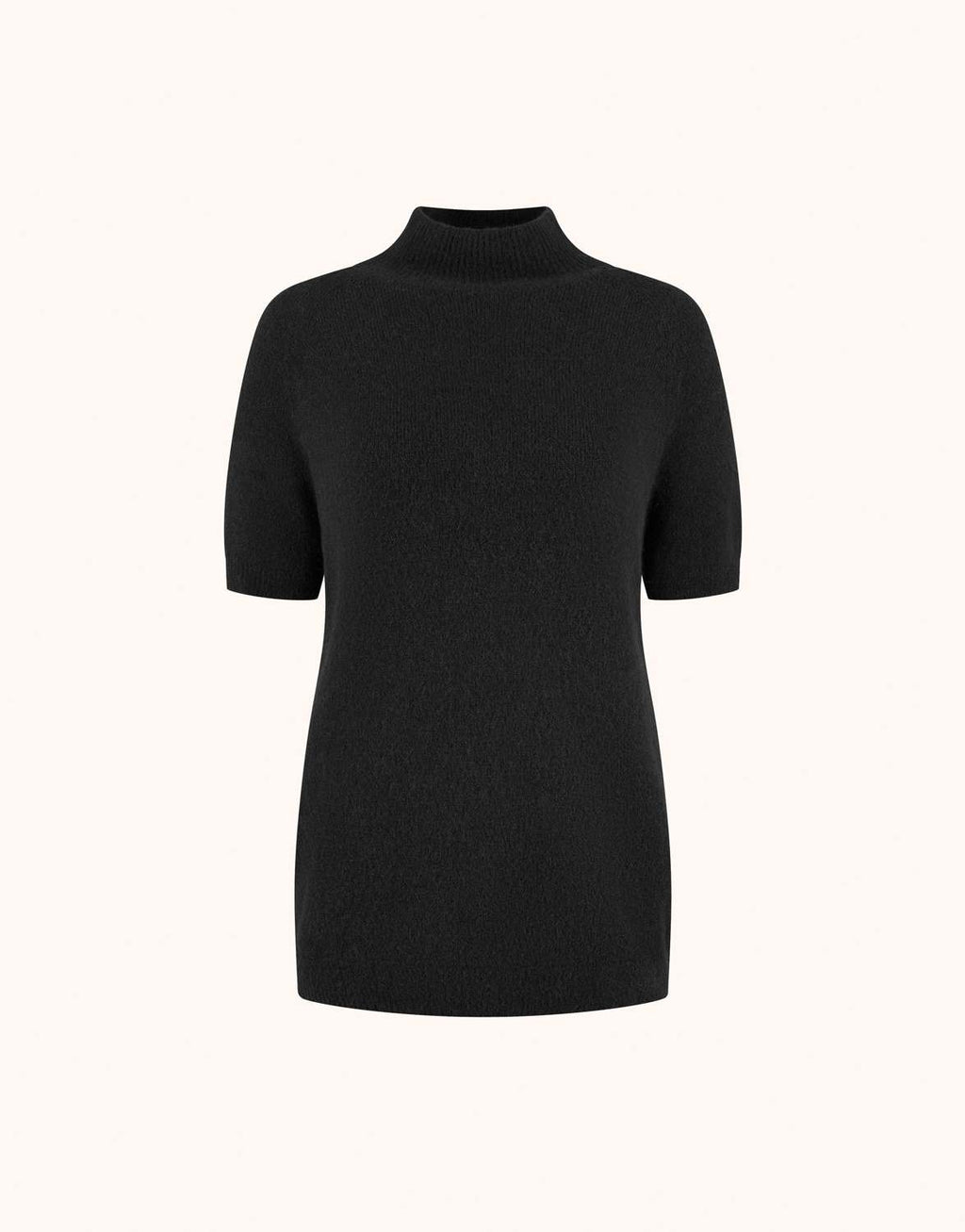 Packshot des Willow Black Pullovers aus Alpaka-Mischung mit einem Rollkragen und kurzen Ärmeln.
