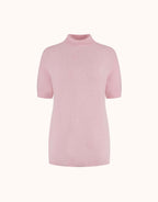 Packshot des Willow Pale Rose Pullovers aus Alpaka-Mischung mit einem Rollkragen und kurzen Ärmeln.
