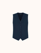 Packshot of the Jolene Midnight Blue waistcoat in crepe satin with a V-neck and buttons.