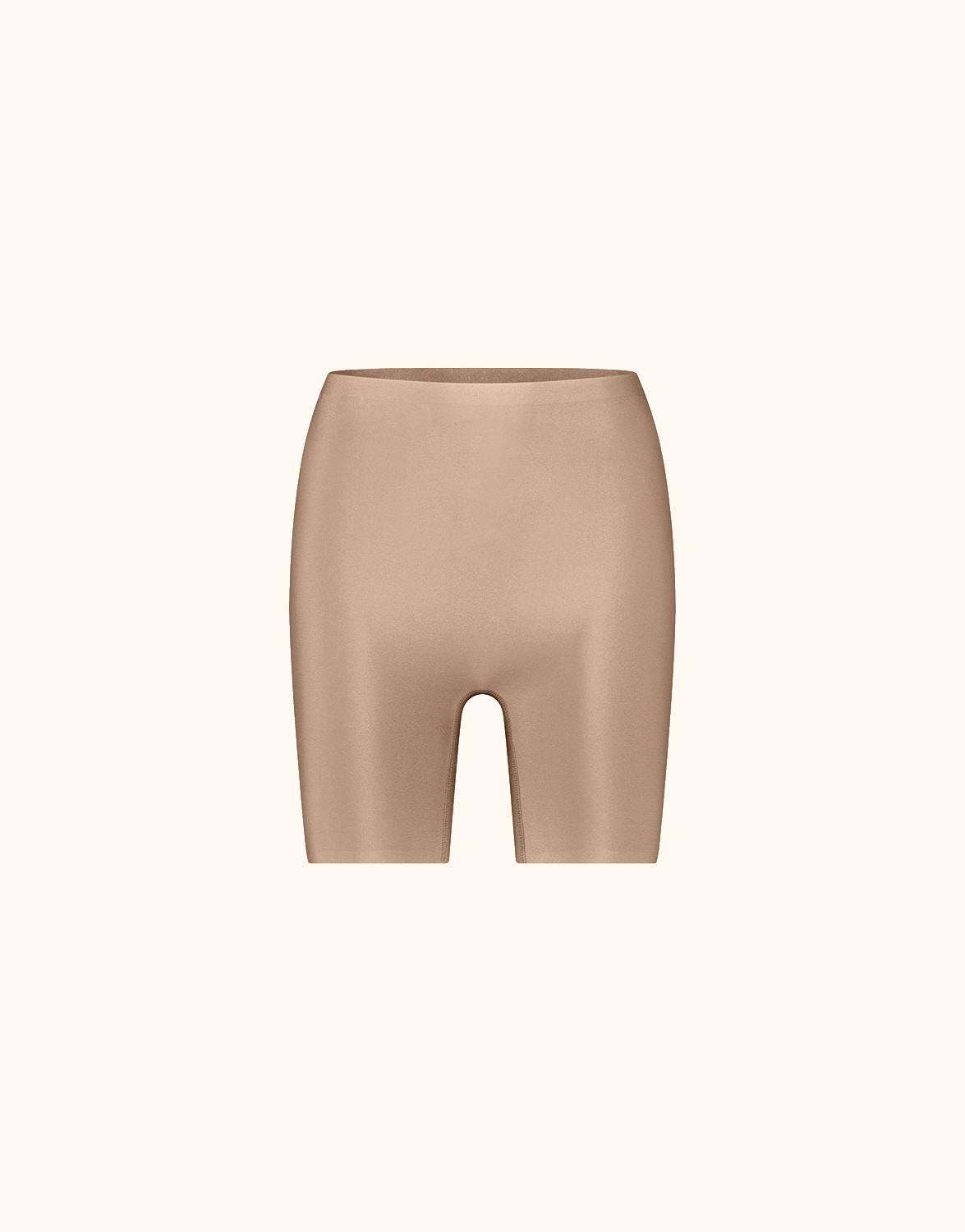 Packshot of the Ginny 2-pack Nude/Nude shaping shorts in jersey lycra, seen from the front.