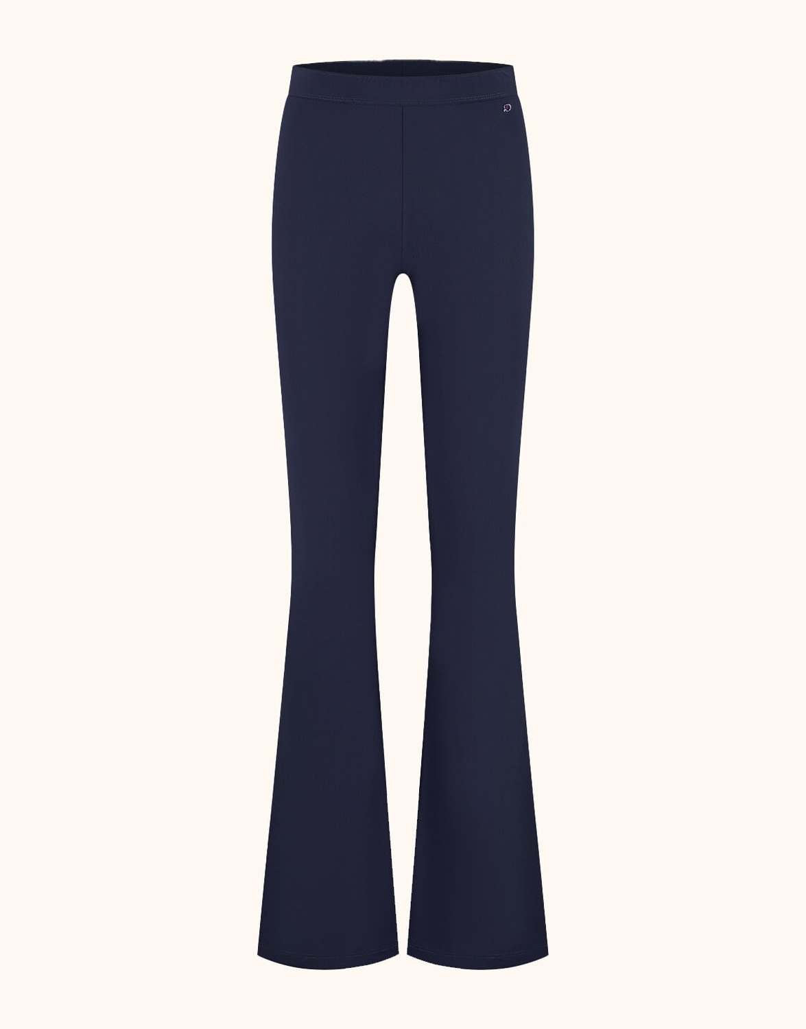 Packshot of the Lima Midnight Blue trousers in jersey lycra with a high waist.