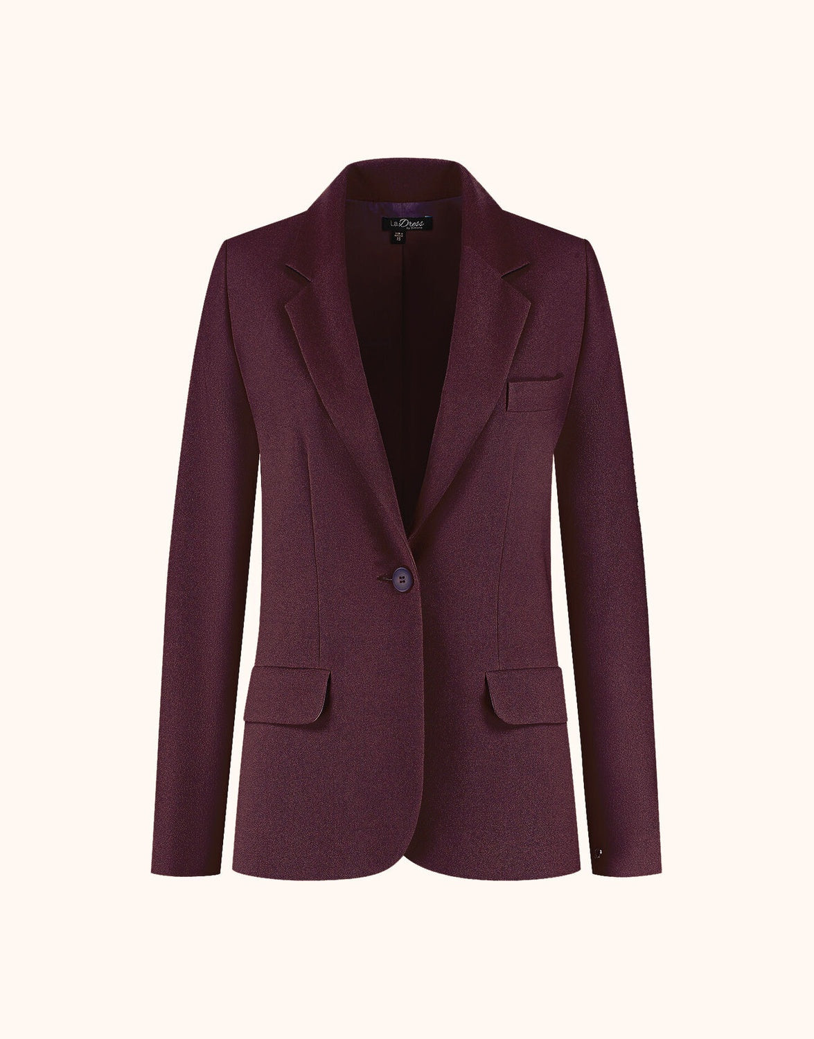 Packshot of the Nadia Deep Aubergine blazer in crepe satin with notch lapels.