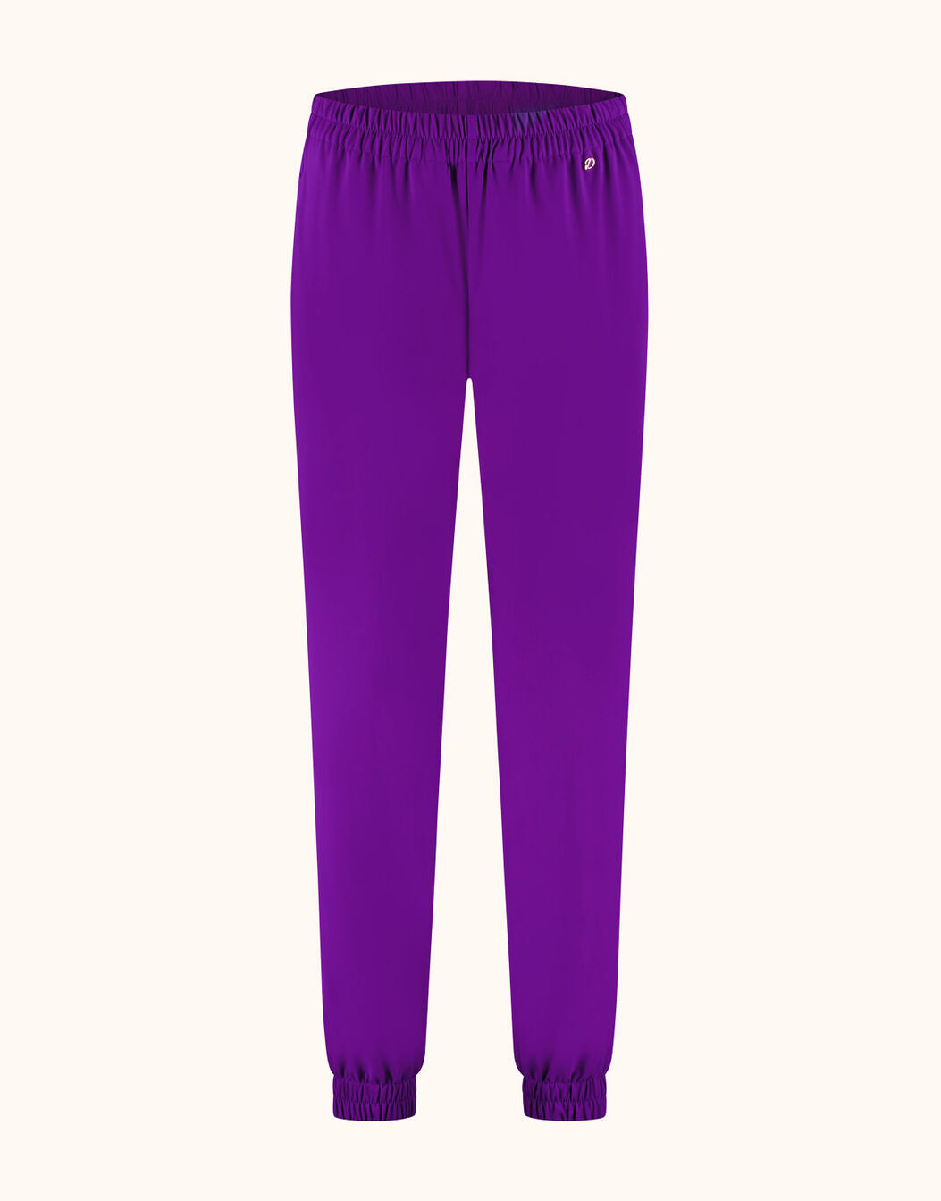 Packshot of the Palermo Violet trousers in jersey lycra with elasticated cuffs.