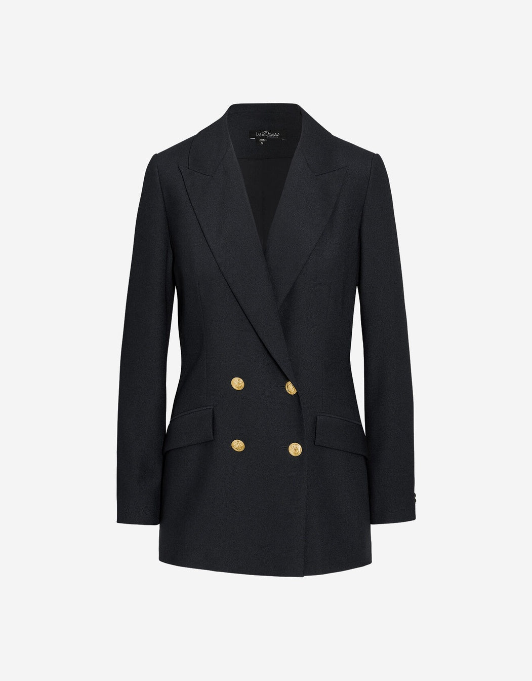 Packshot of the Josephine Black blazer in crepe satin with a double-breasted front.