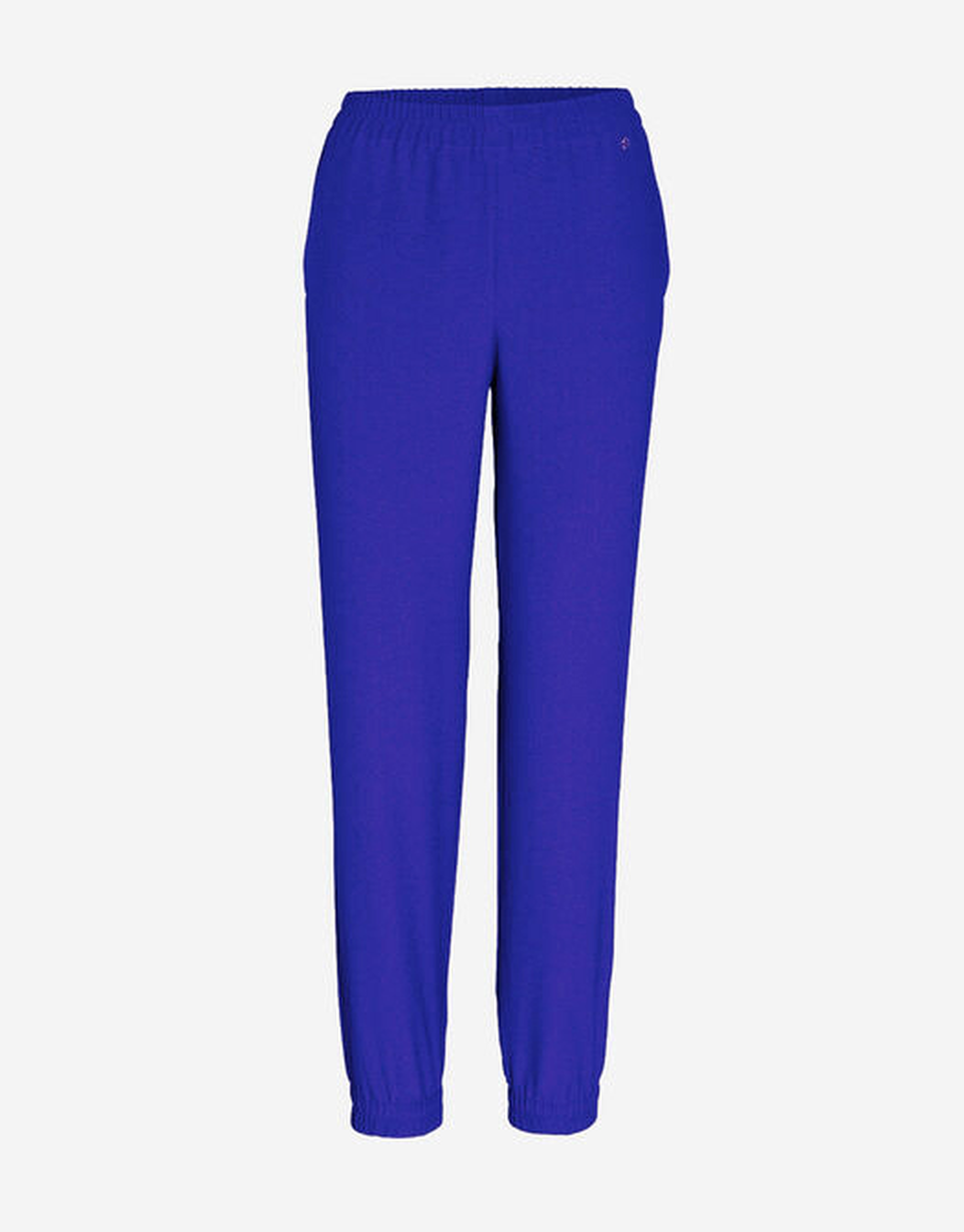 Packshot of the Verona Royal Cobalt trousers in crepe satin with cuffed hems.