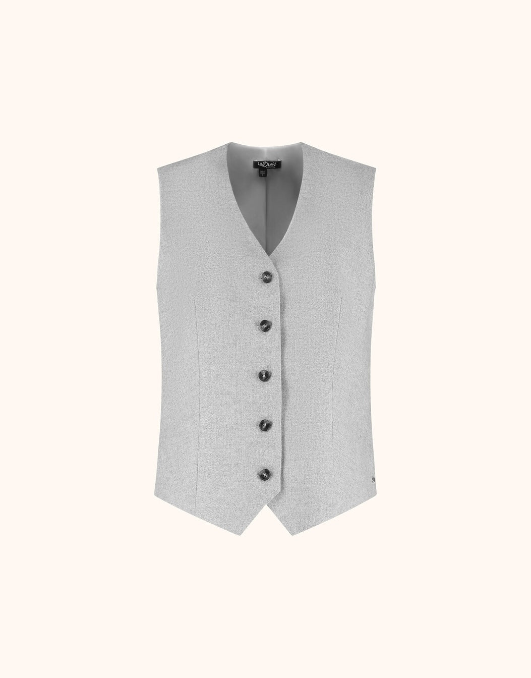 Packshot of the Thalia Light Grey waistcoat in viscose wool blend with five buttons.