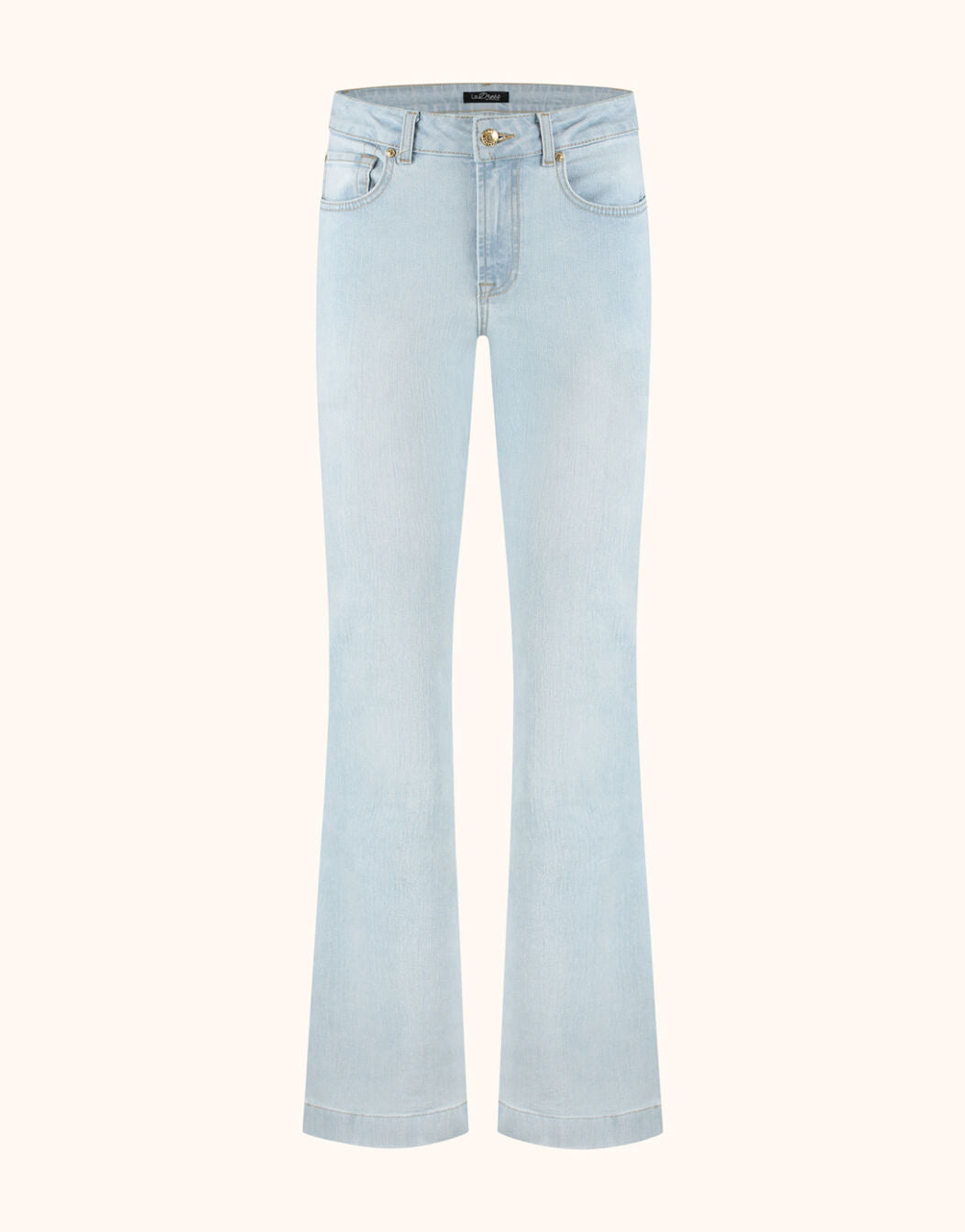 Packshot of the Madelin Light Indigo jeans in stretch cotton with a flared leg.