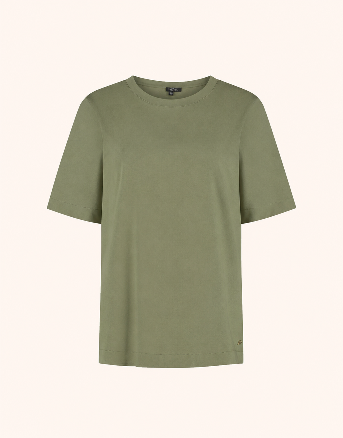 Packshot of the Faith Olive T-shirt in cotton heavy with a round neck and short sleeves.