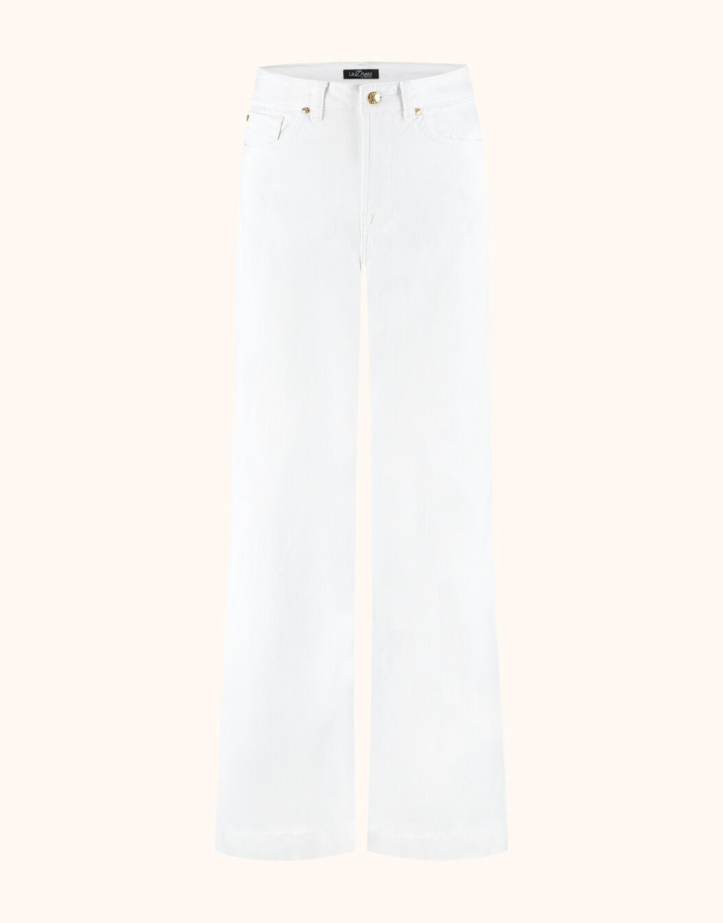 Packshot of the Marisol White jeans in stretch cotton with a wide flared leg.