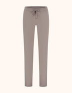 Grey jogging trousers with an elastic waistband and drawstring, suitable for both casual and sporty outfits.