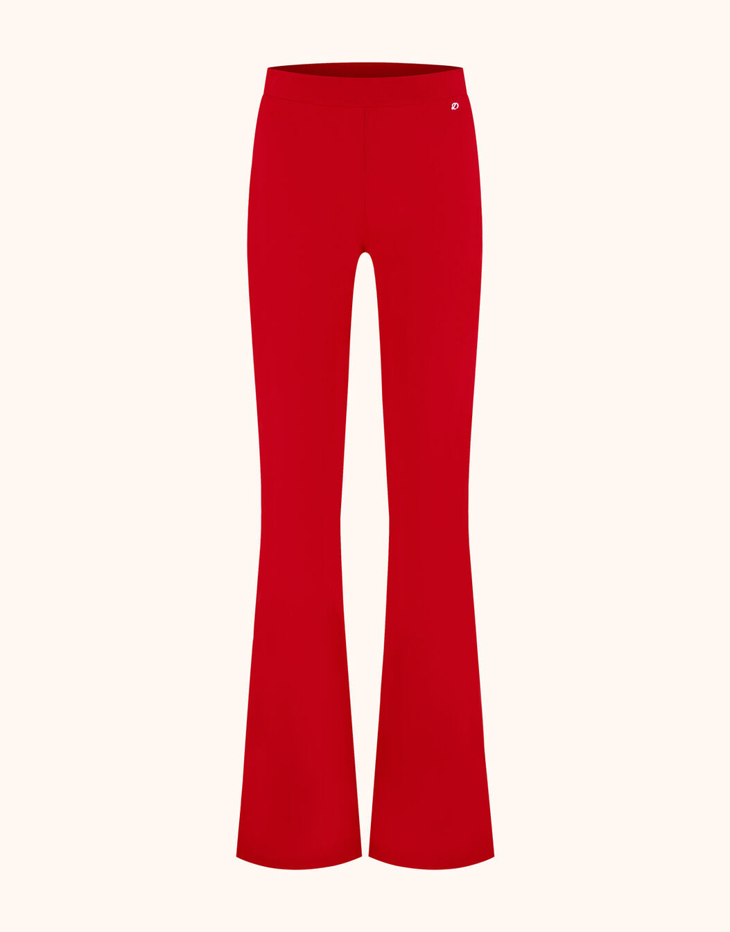 Packshot of the Siena Raspberry Red trousers in jersey lycra with a flared leg.