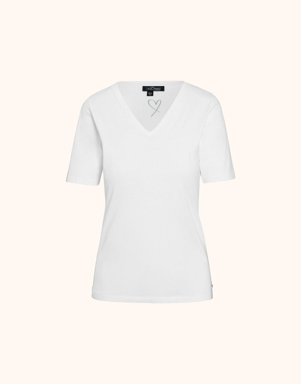 Packshot of the Chiara White T-shirt in cotton with a V-neck and short sleeves.
