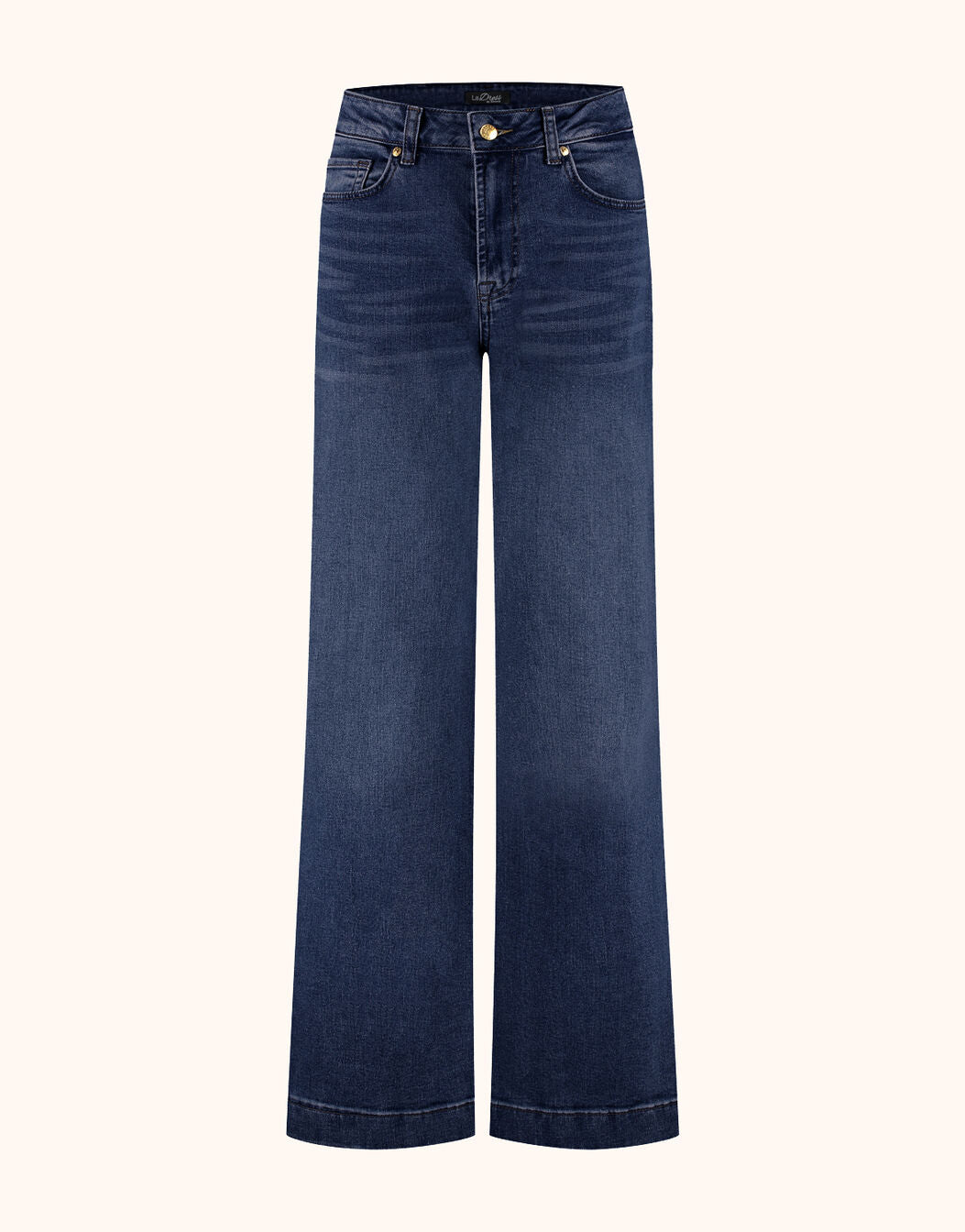 Packshot of the Marisol Dark Blue jeans in stretch cotton with a wide flared leg.
