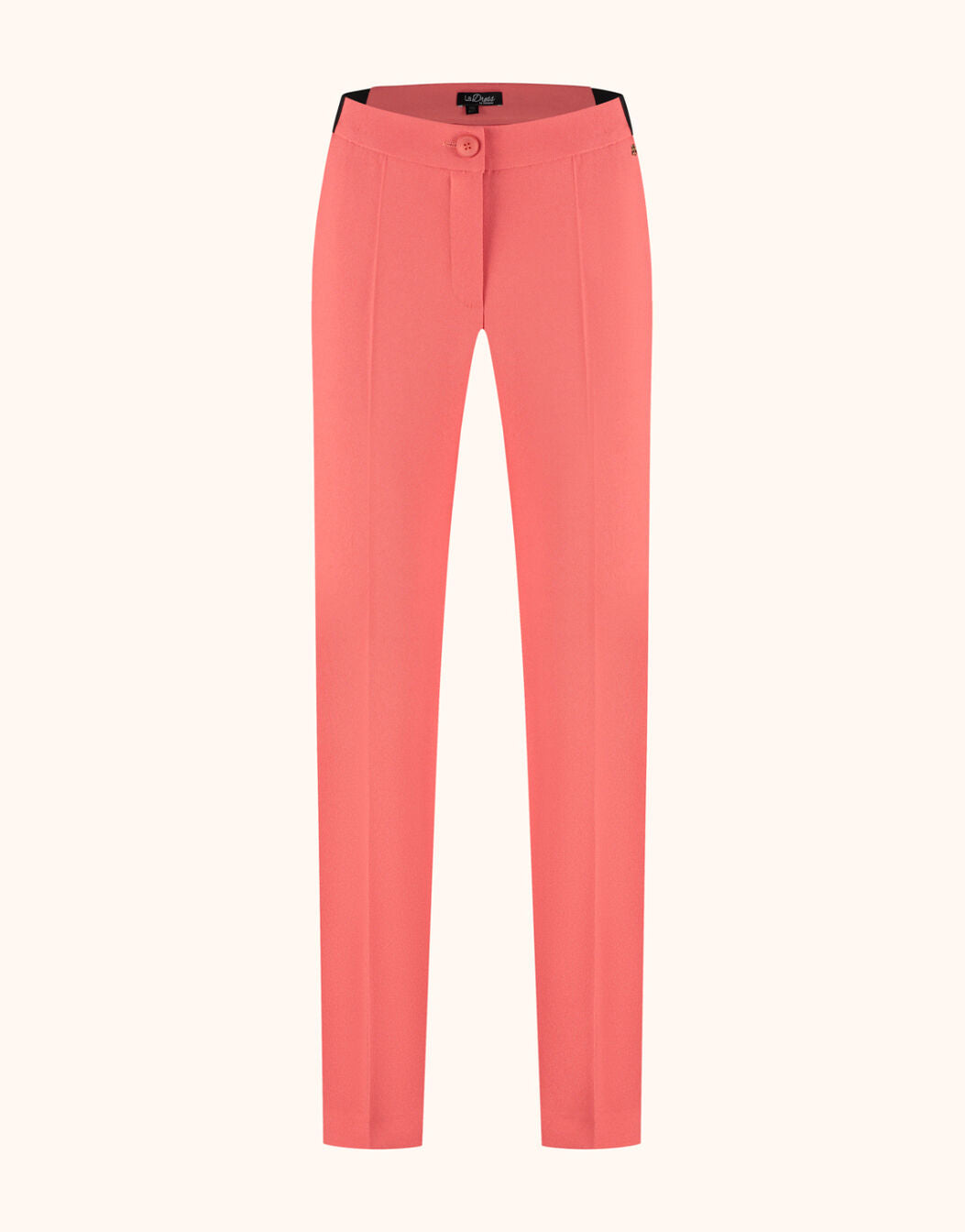 Packshot of the Seoul Coral trousers in crepe satin with a tapered leg.