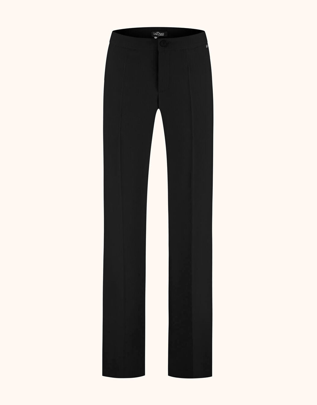 Packshot of the Geneva Black trousers in crepe satin with a straight wide leg.