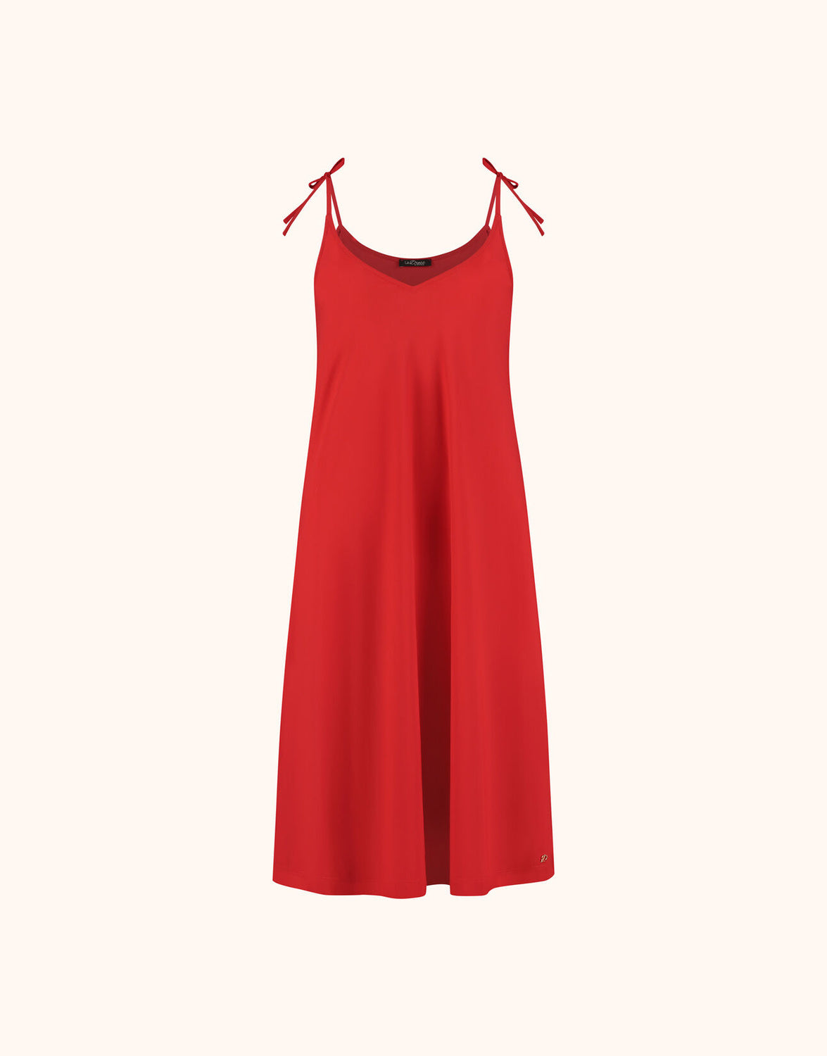 Packshot of the Minnie Raspberry Red dress in jersey lycra, a slip style with tie straps.