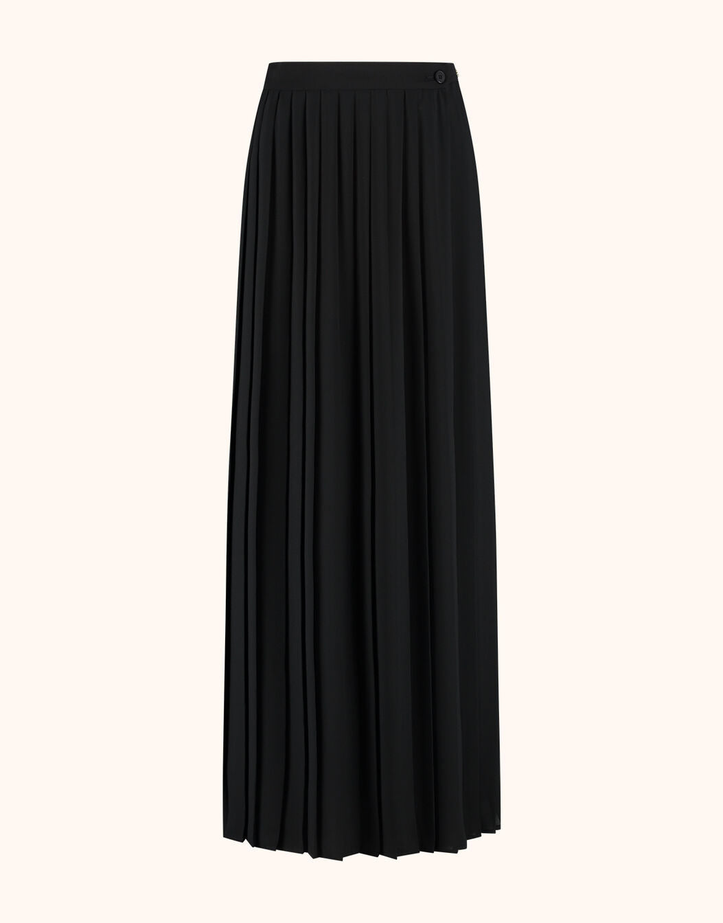 Packshot of the Ophelia Black skirt in plisse, a long pleated style.