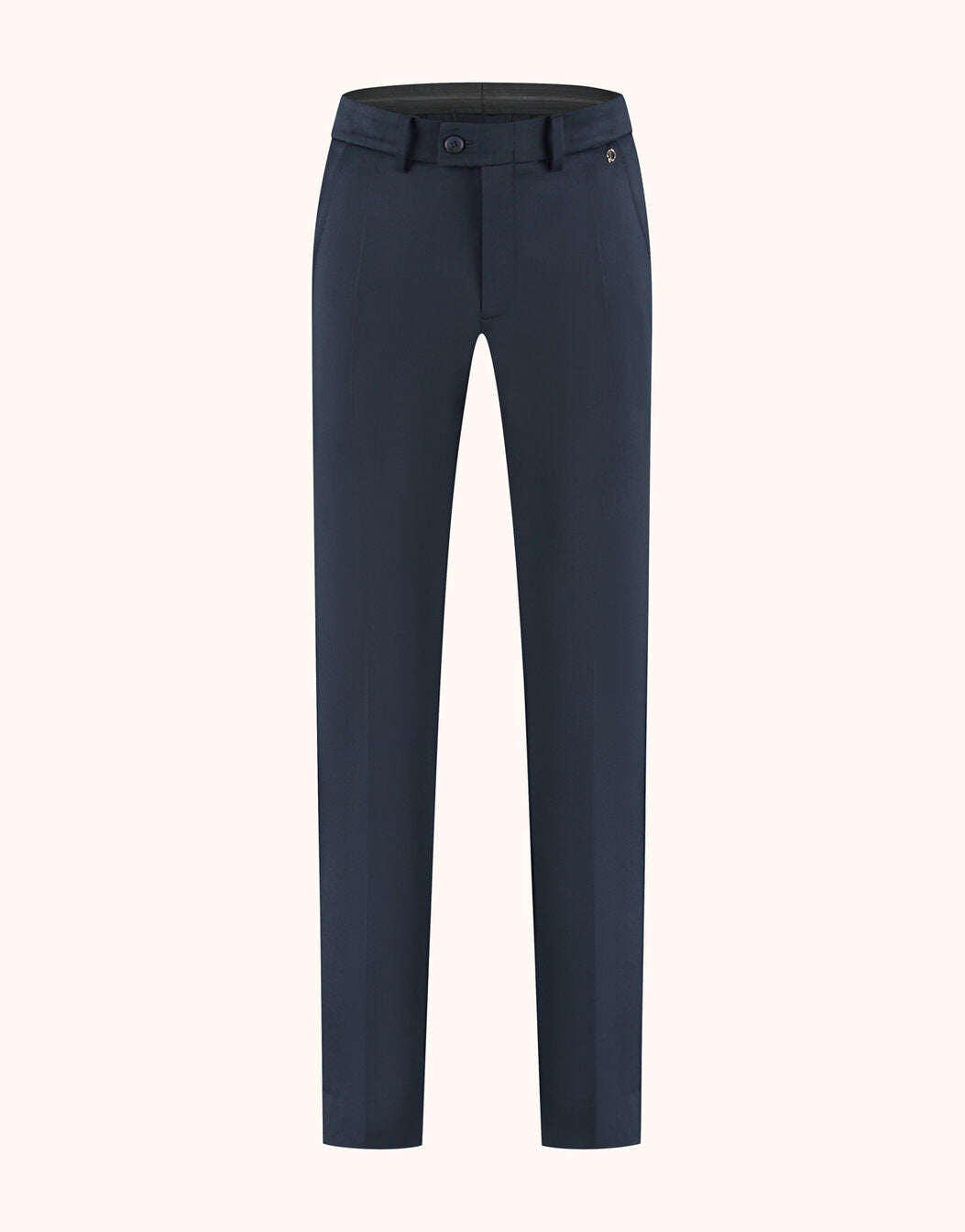 Packshot of the Lise Navy trousers in viscose blend suiting with a straight leg.
