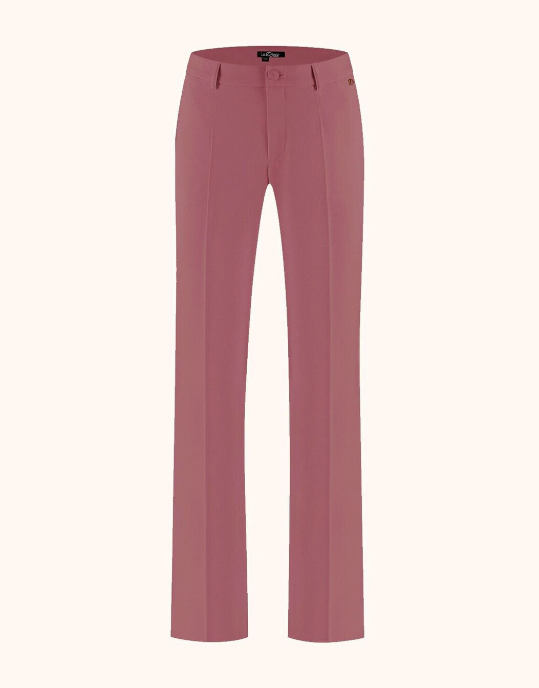 Packshot of the Asti Dusty Pink trousers in crepe satin with a straight leg.