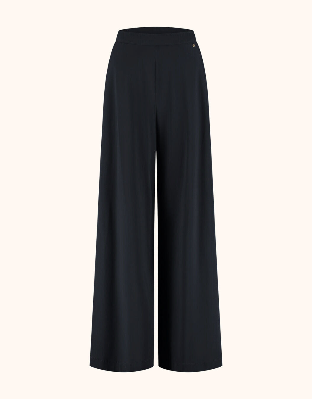 Packshot of the Savona Black trousers in jersey lycra with a wide palazzo leg.