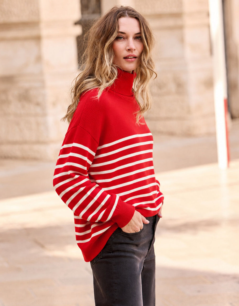 Cecile Red Ivory Stripe