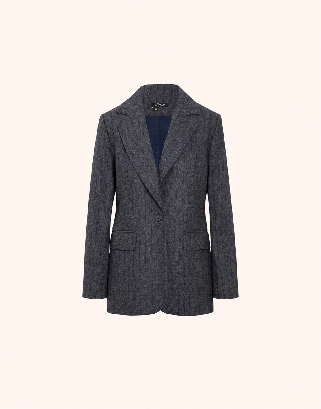 Packshot of the Giorgia Grey Stripe blazer in wool blend with pinstripes and a single button.