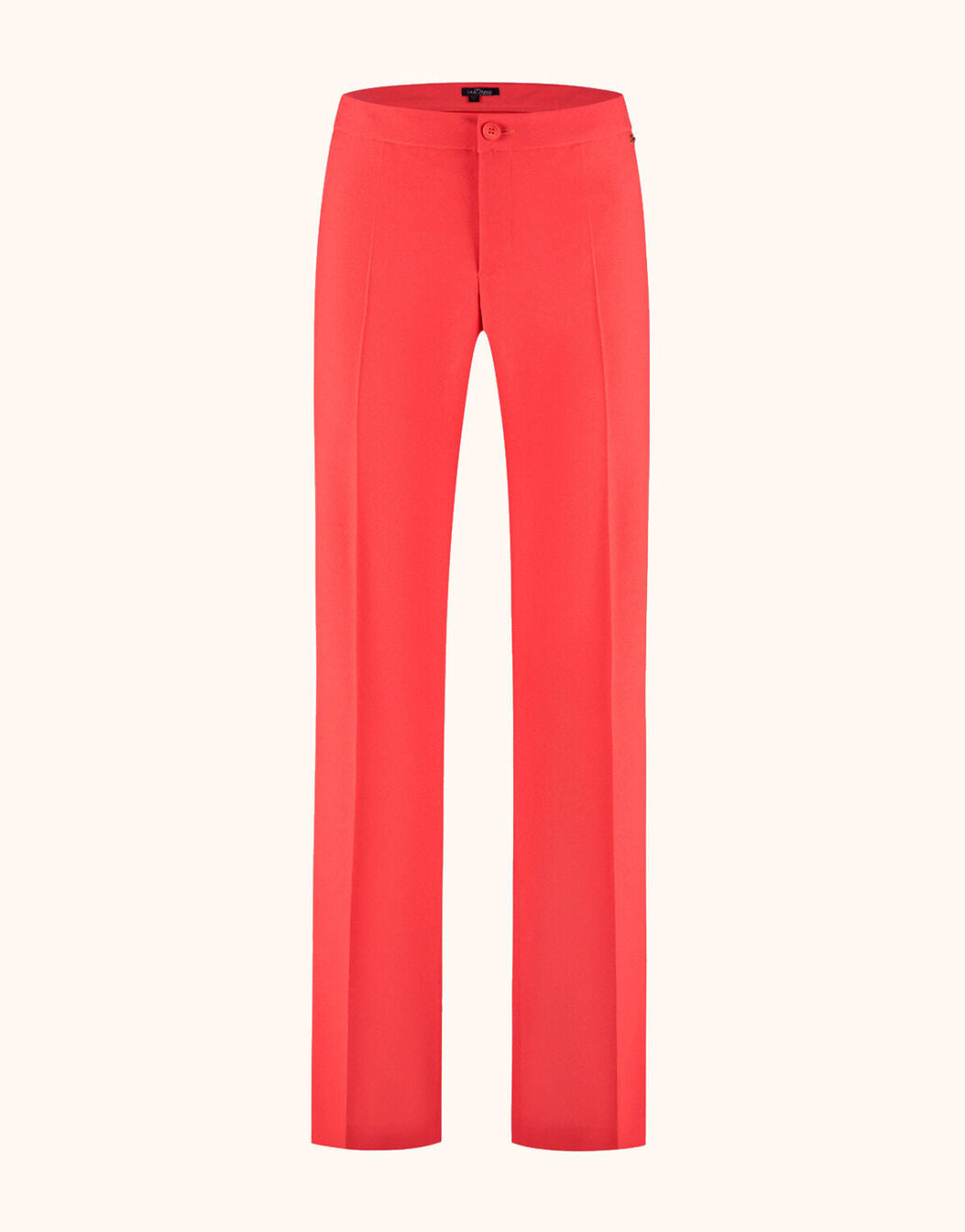 Packshot of the Geneva Coral trousers in crepe satin with a straight wide leg.