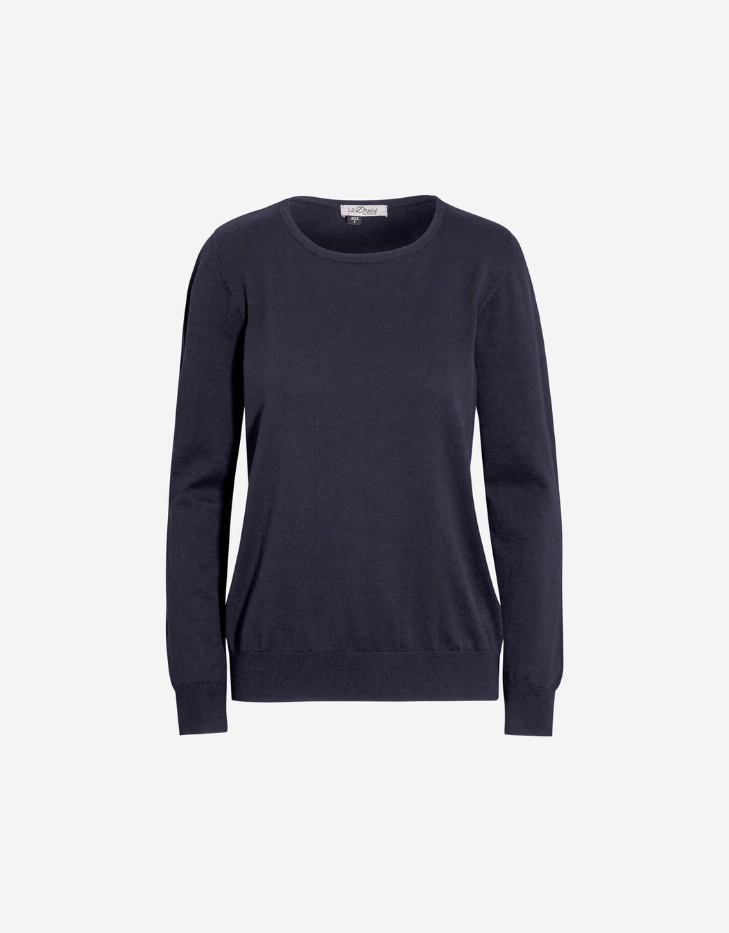 Packshot of the Mia Antra jumper in organic certified cotton with a round neck.
