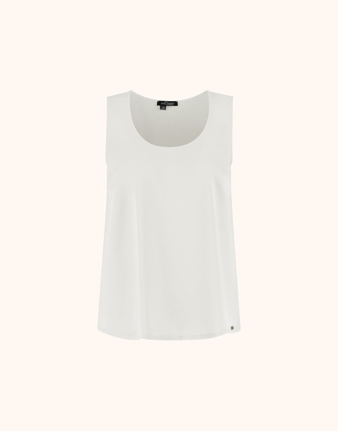 Packshot of the Zelda Ivory top in satin with a scoop neck and wide armholes.