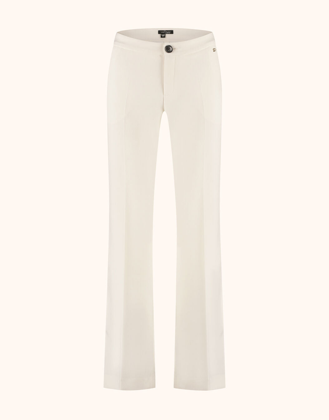 Packshot of the Geneva Ivory trousers in crepe satin with a straight wide leg.