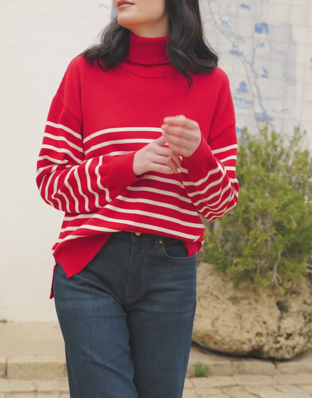 Cecile Red Ivory Stripe