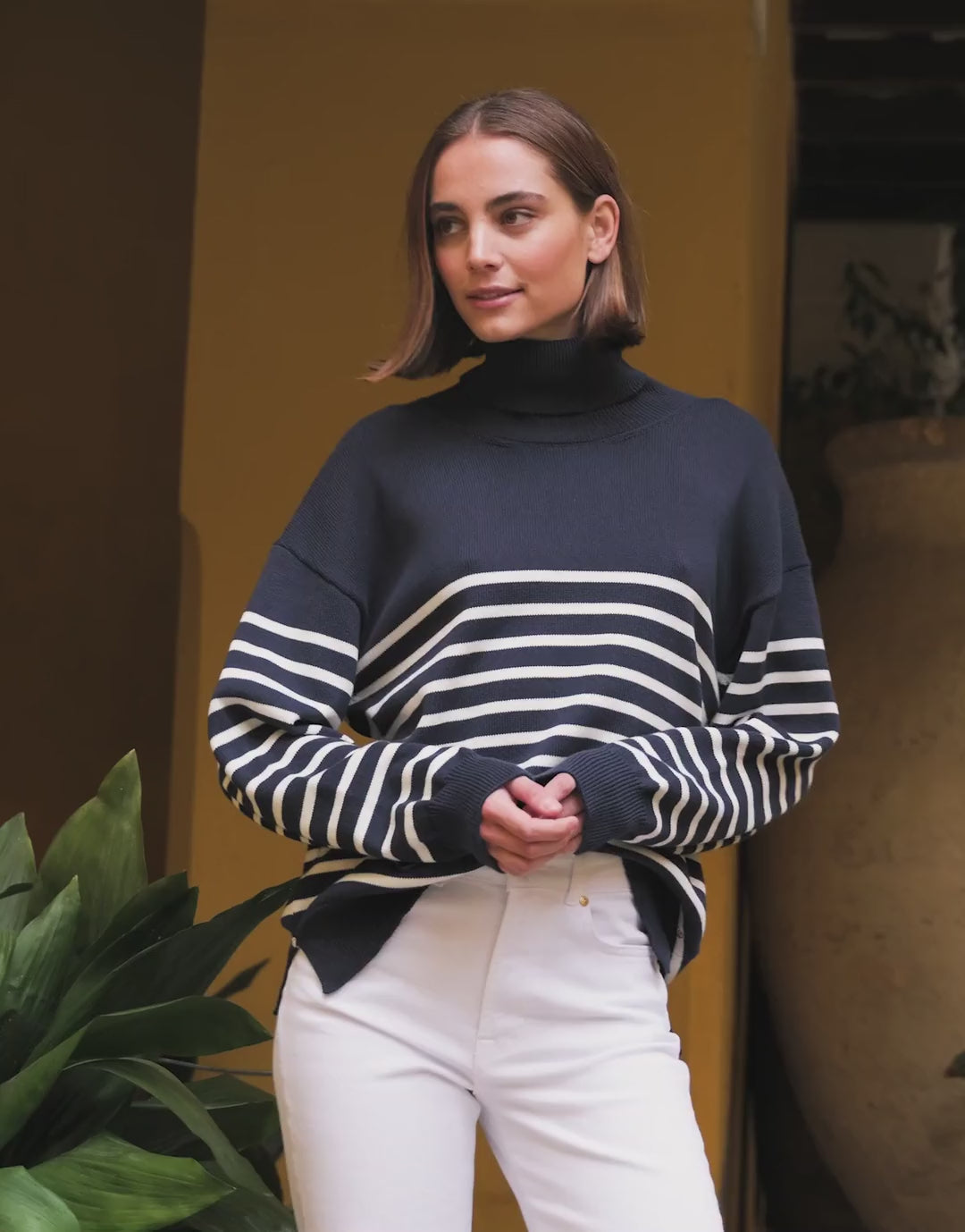 Cecile Midnight Blue Ivory Stripe